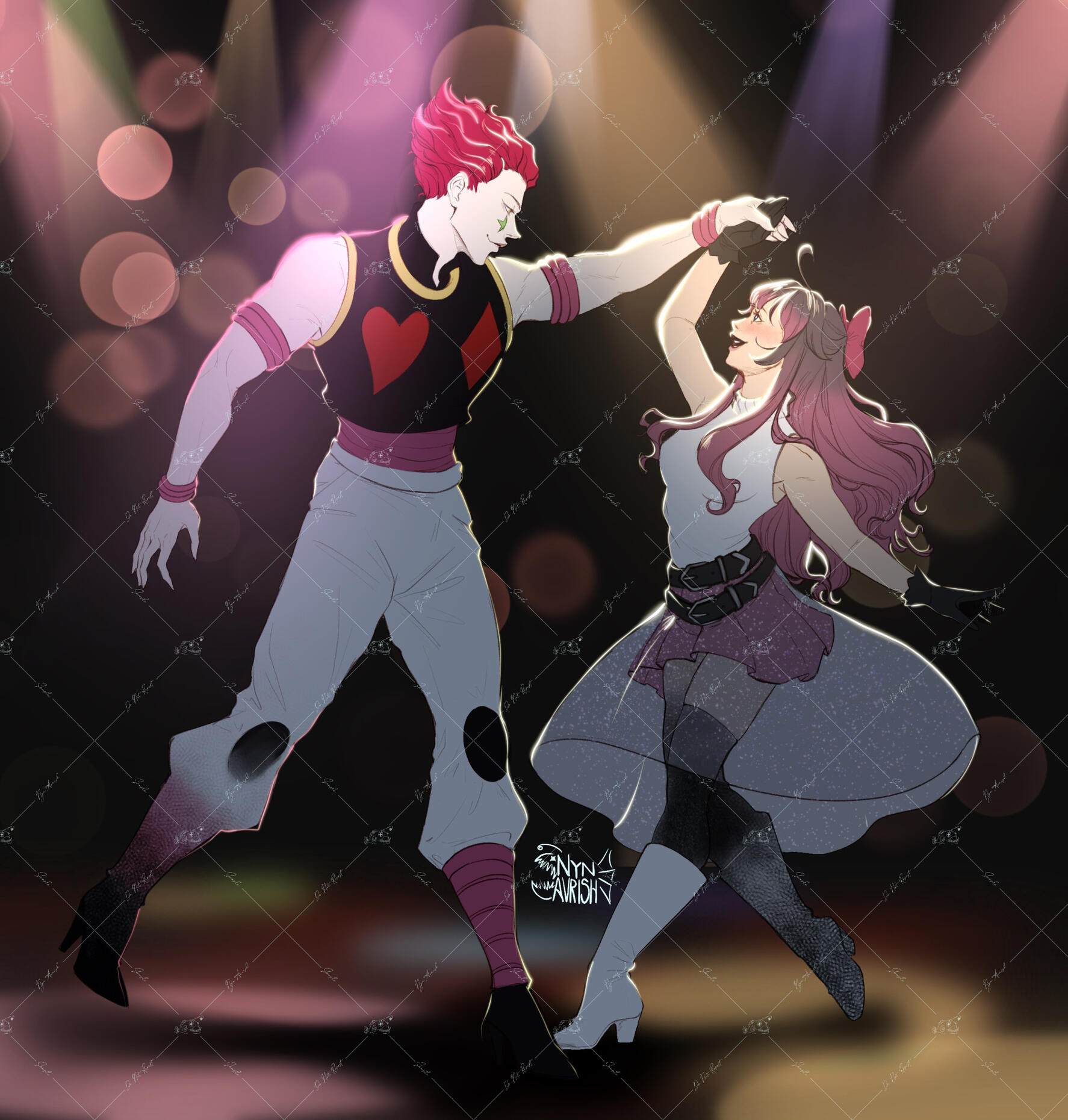 $ 1300 - 2 personajes / coloreado con sombreado a gradiente / fondo simple / línea bosquejo